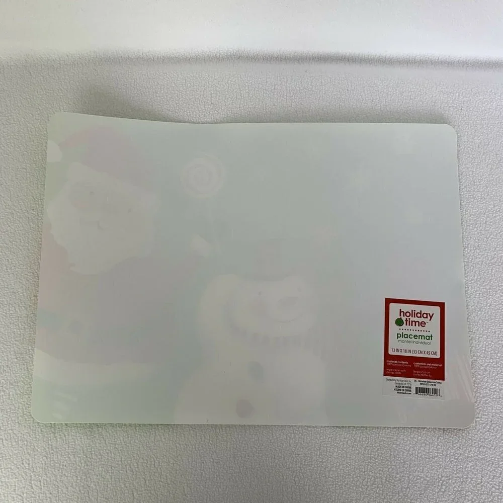 Santa Claus Snowman Reindeer Placemats Set Of 8 Holiday Time 13” x 18” Vinyl